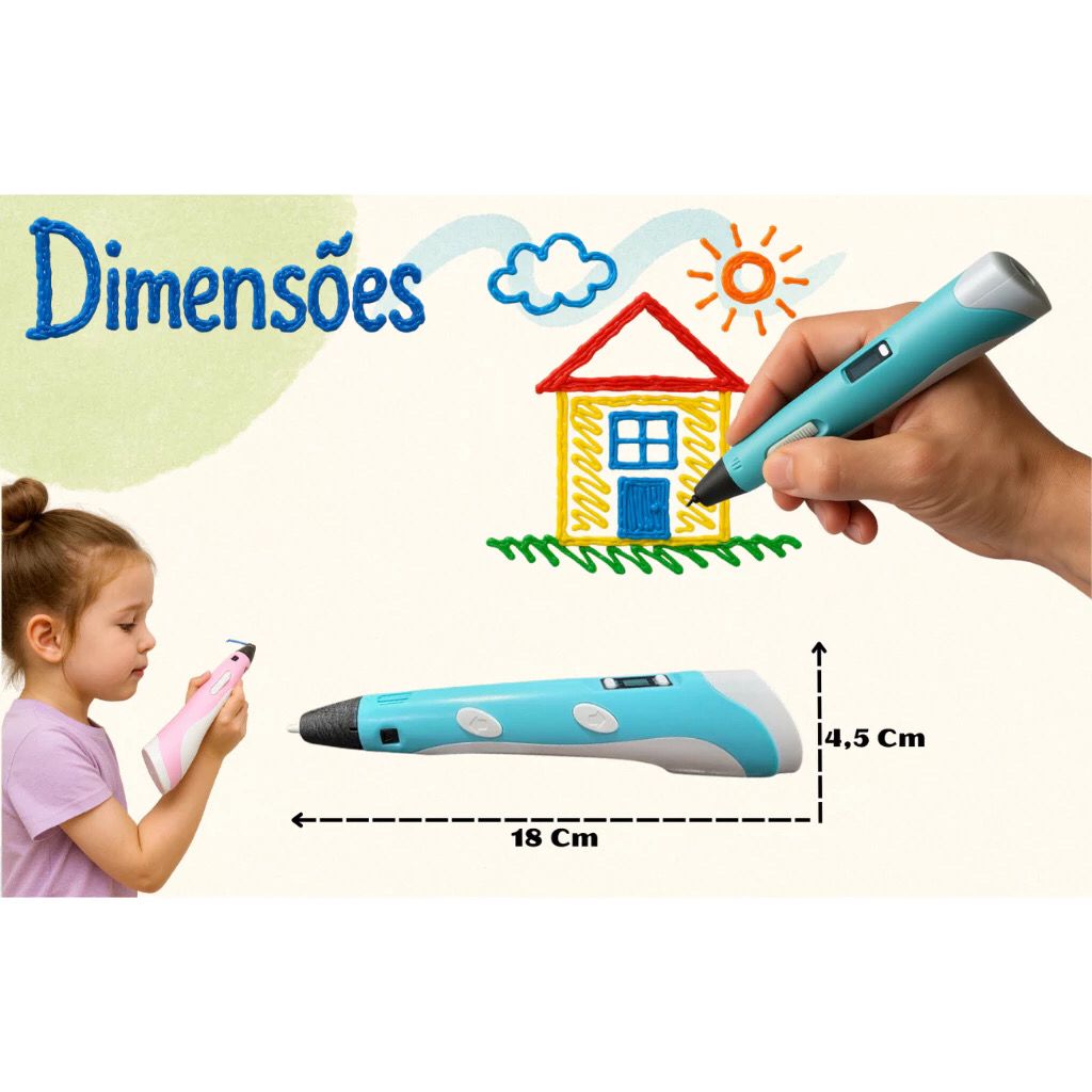 Caneta Impressora 3D Profissional Refil Coloridos Educativo