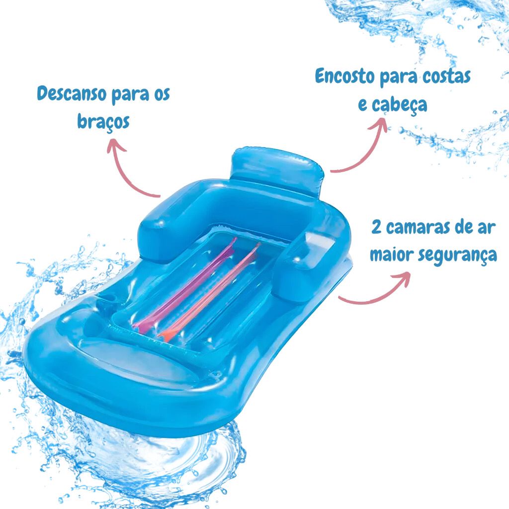 Boia Poltrona Inflável Piscina Colchão Apoio Braço Encosto Porta Copo Verão