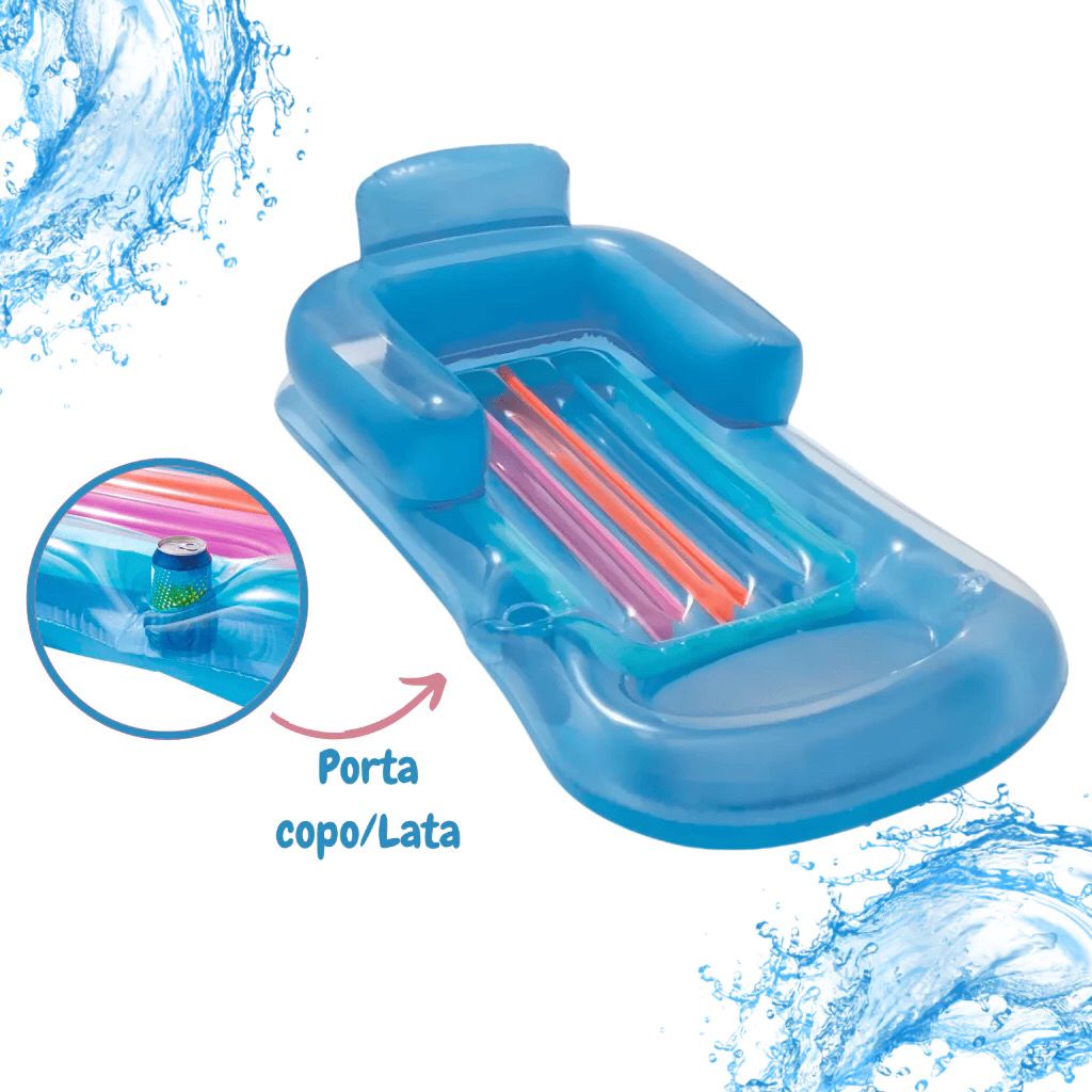 Boia Poltrona Inflável Piscina Colchão Apoio Braço Encosto Porta Copo Verão