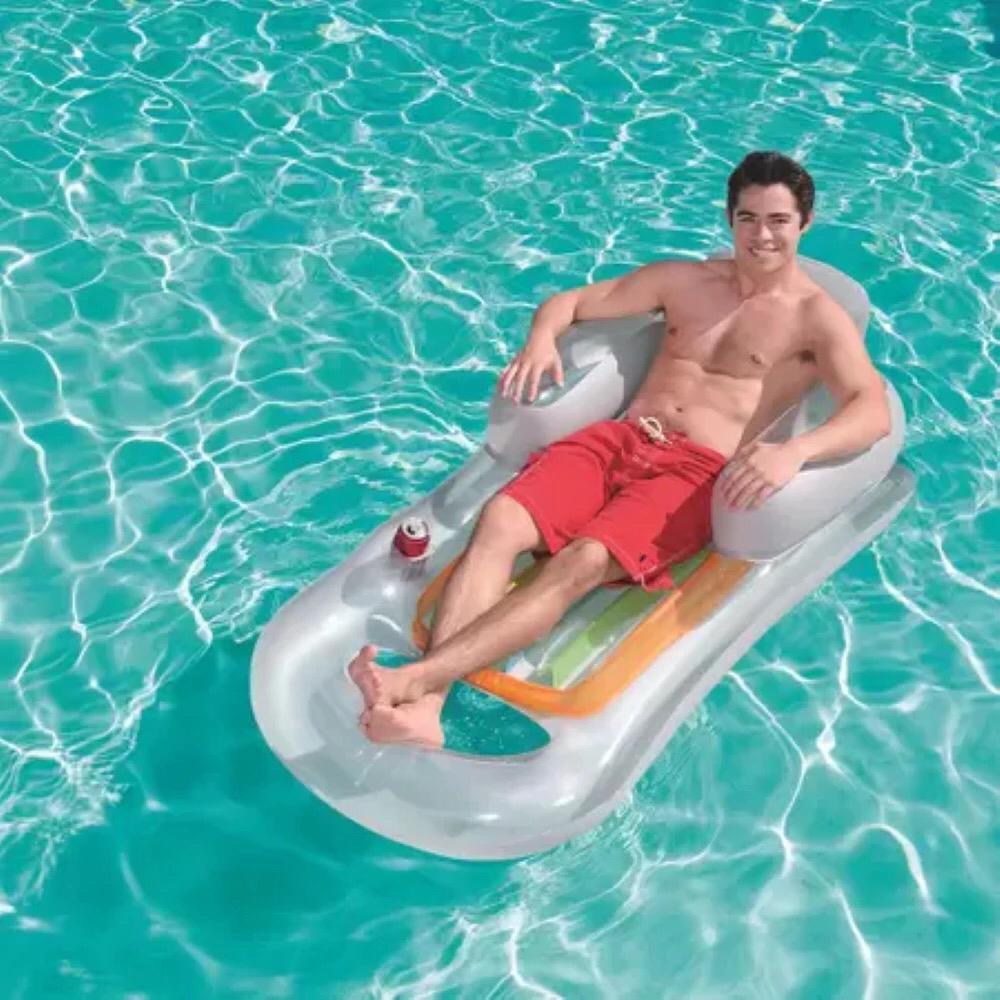 Boia Poltrona Inflável Piscina Colchão Apoio Braço Encosto Porta Copo Verão