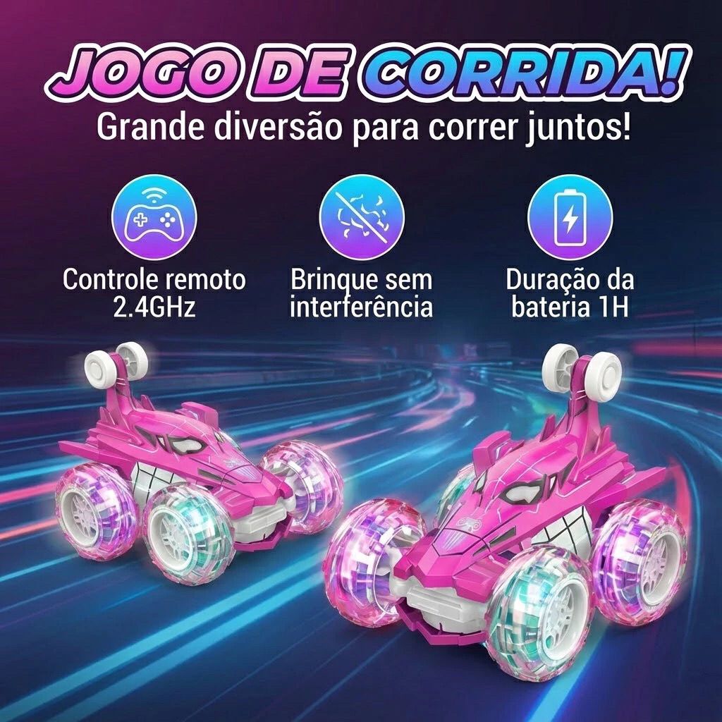 Carrinho Controle Remoto Recarregável Cor Rosa
