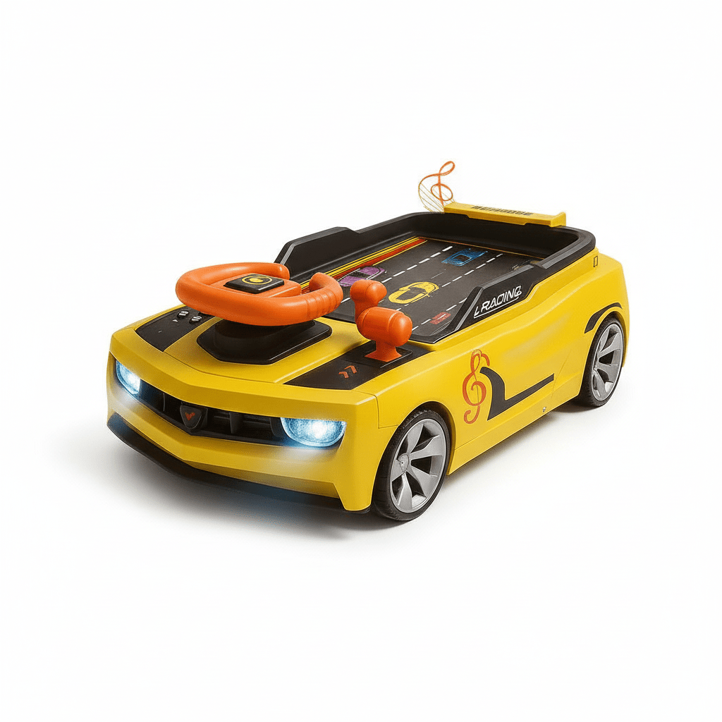 Brinquedo Simulador De Corrida de Direção Infantil com Volante com Sons, Pista e Luzes