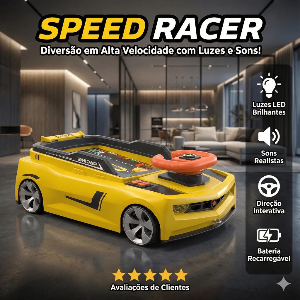 Brinquedo Simulador De Corrida de Direção Infantil com Volante com Sons, Pista e Luzes