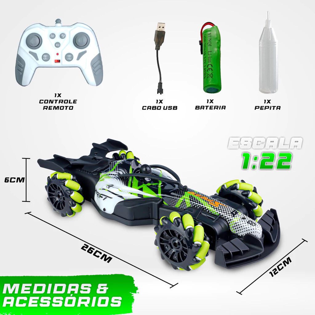 Carrinho Controle Remoto Drift Formula 1 Bateria Recarregável Solta Fumaça Som Brinquedo Infantil