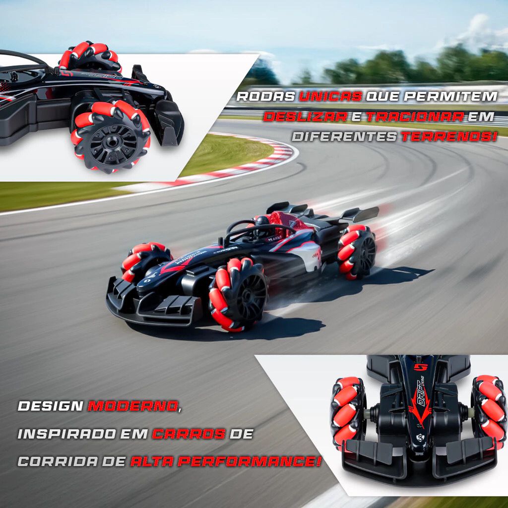Carrinho Controle Remoto Drift Formula 1 Bateria Recarregável Solta Fumaça Som Brinquedo Infantil