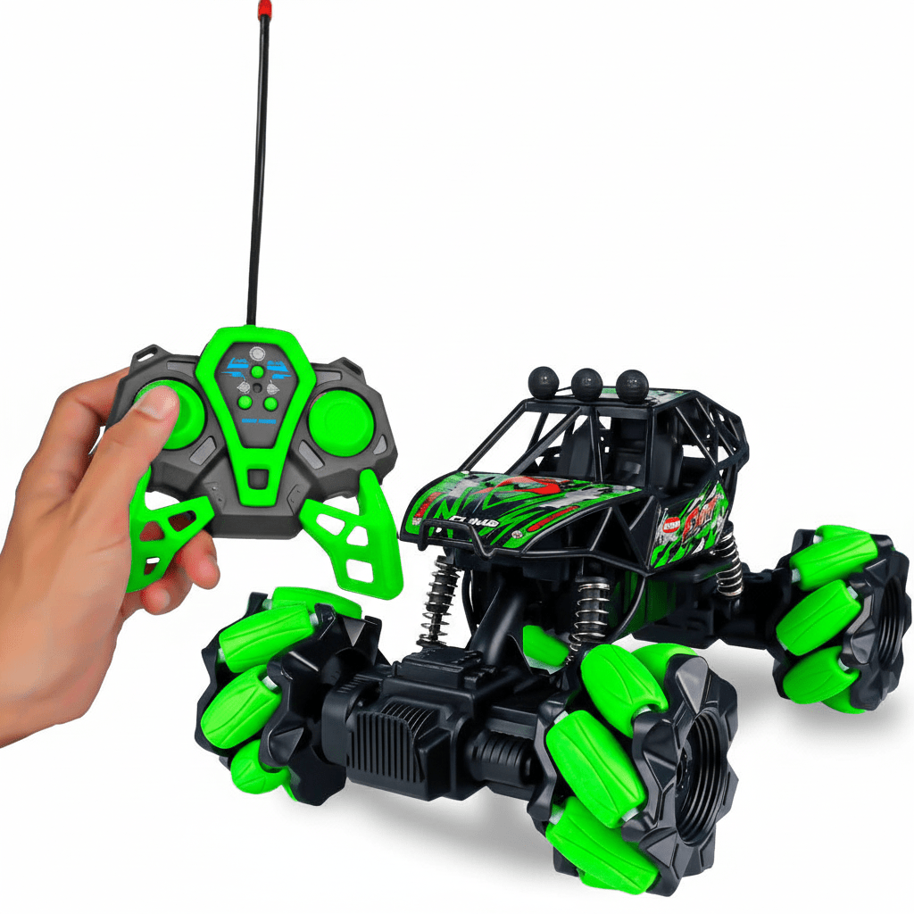 Carrinho Controle Remoto Off Road Rodas Giratórias Bateria Recarregável Infantil Giro 360 graus