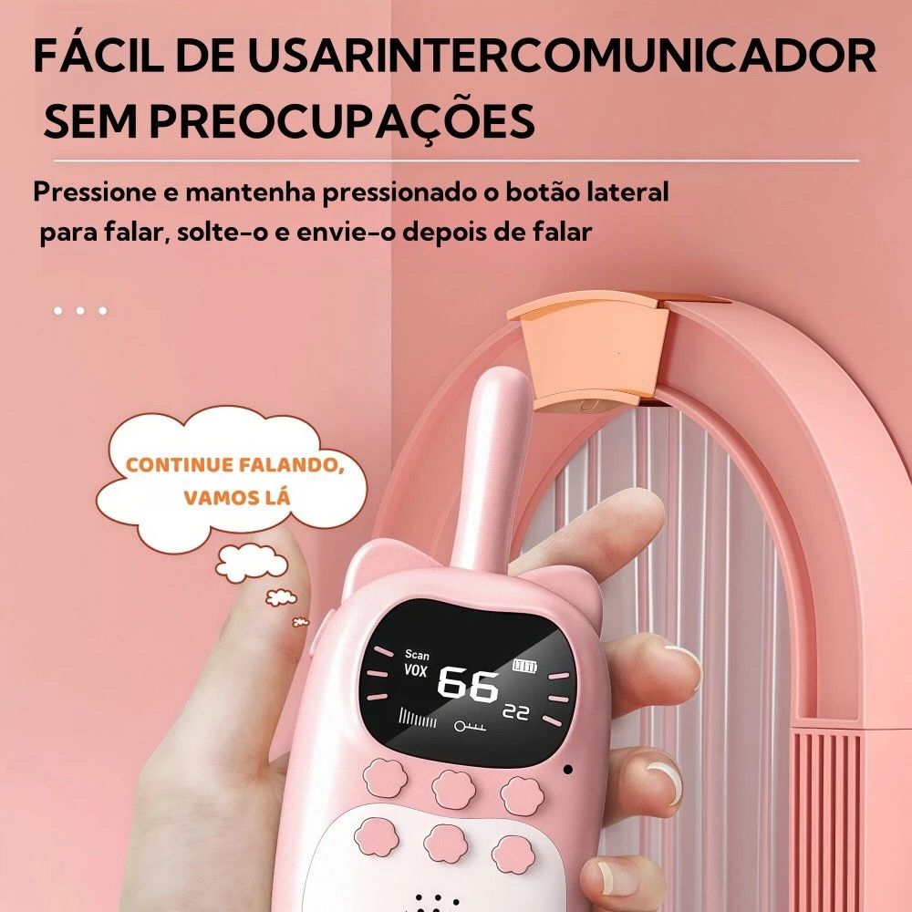 Kit 2 Walkie Talkie Infantil 3km, Rádio Transceptor para Crianças - Brinquedo Interfone com Lanterna
