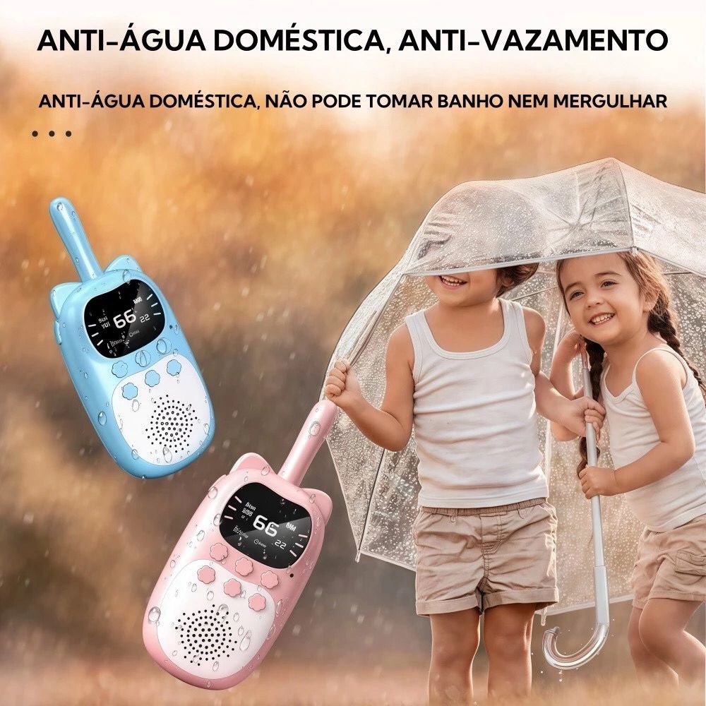 Kit 2 Walkie Talkie Infantil 3km, Rádio Transceptor para Crianças - Brinquedo Interfone com Lanterna