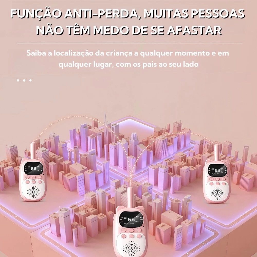 Kit 2 Walkie Talkie Infantil 3km, Rádio Transceptor para Crianças - Brinquedo Interfone com Lanterna