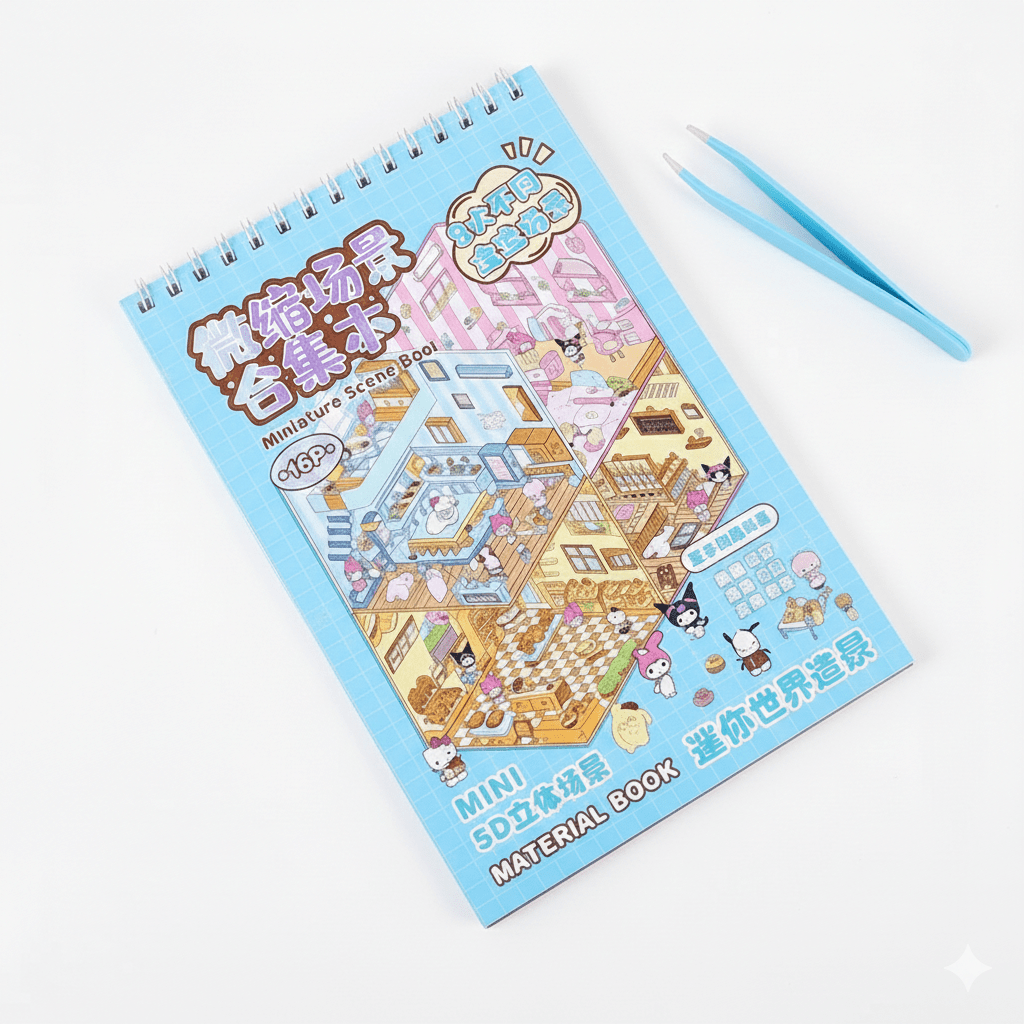Caderno De Adesivos 3D De Microcenas – 20 Cenas Diversas, 40 Páginas | DIY Relaxante & Educativo