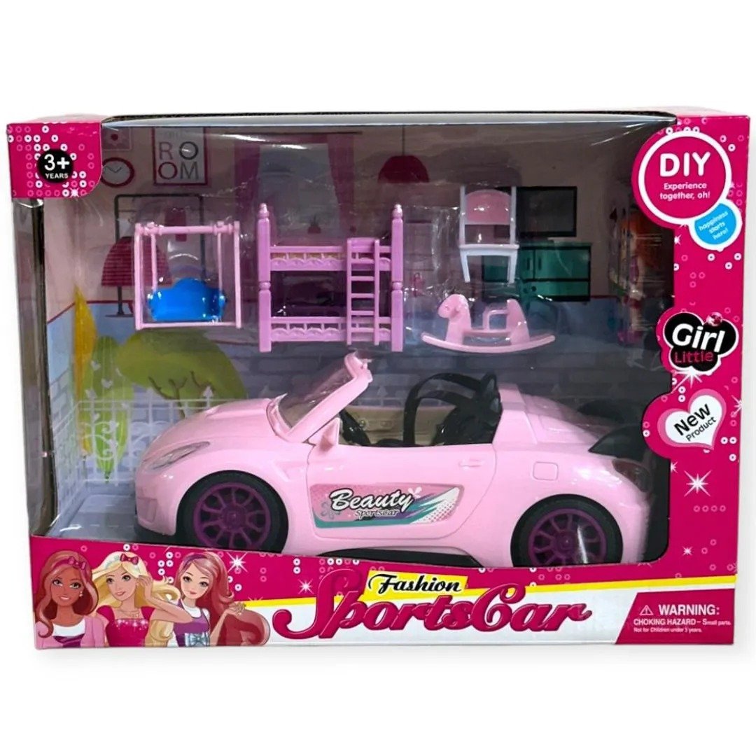 Brinquedo Carro Conversível Barbie C/ Som 6 Peças