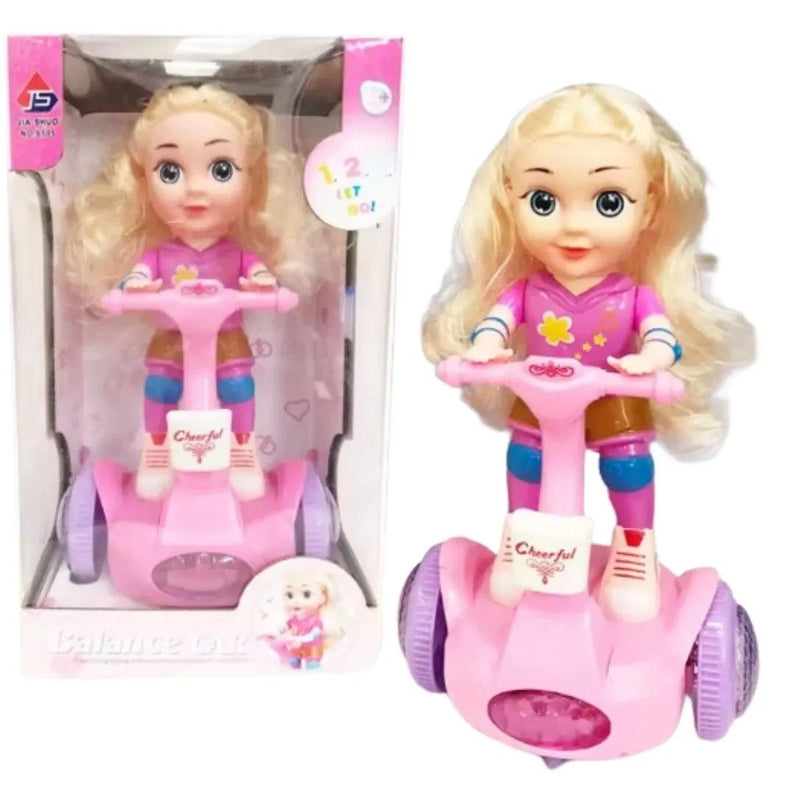 Brinquedo Boneca C/ Patinete 360° Som e Luzes