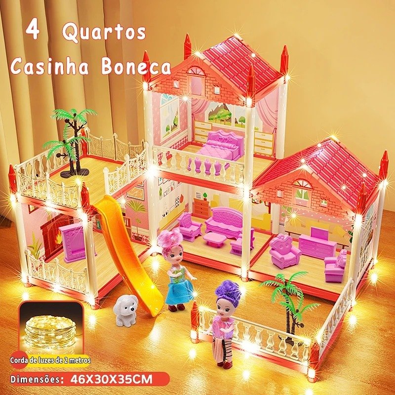 Casinha de Boneca com 14 Quartos - Inclui Corda de Luzes