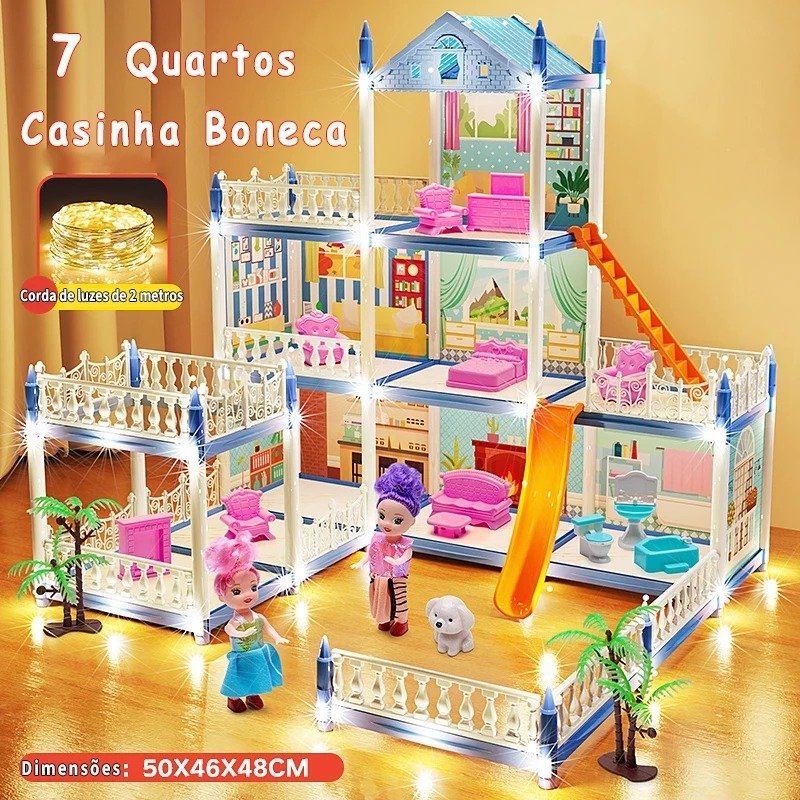 Casinha de Boneca com 14 Quartos - Inclui Corda de Luzes